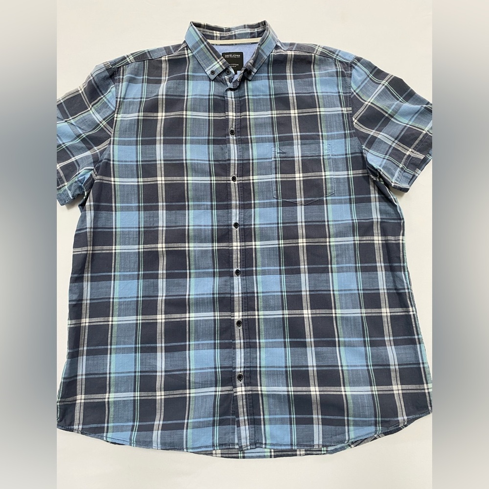 David Jones 100% Cotton Plaid Short Sleeve Button Down Shirt - XL